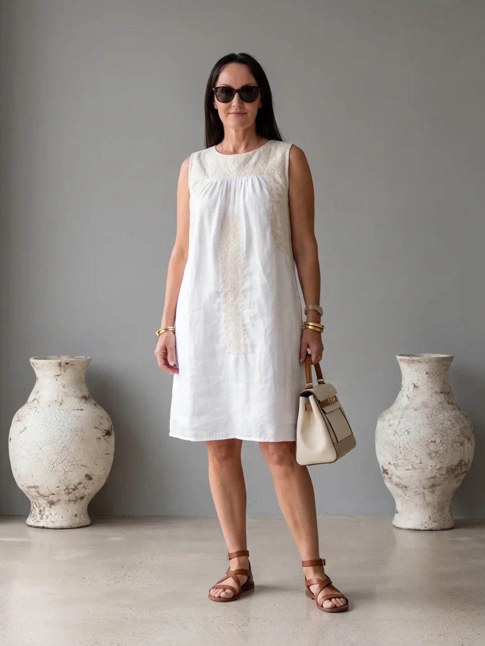 Madewell White Sleeveless Embroidered Linen Dress - size S